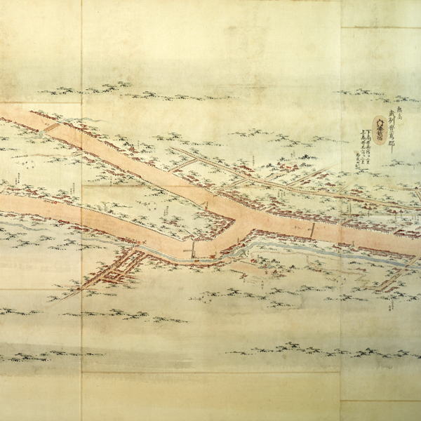 Image of "Map of the Kōshū Road (detail), Compiled by the Tokugawa Government Office of Travel, Previously owned by Asakusa Bunko, Edo period, 1806 (Important Cultural Property)"