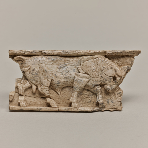 Image of "Plaque with a Bull, Found in Nimrud, Iraq, Neo-Assyrian period, 8th century BC (Gift of the Iraqi Government)"