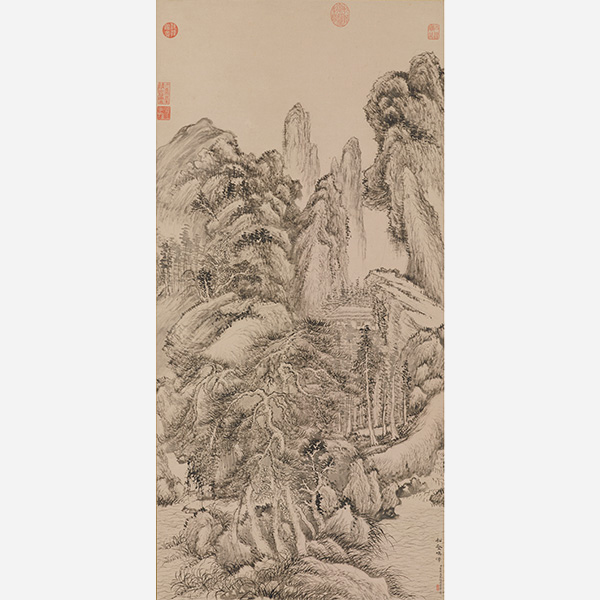 『倣王蒙松壑鳴湍図軸　董邦達筆　中国　清時代・18世紀　高島菊次郎氏寄贈』の画像