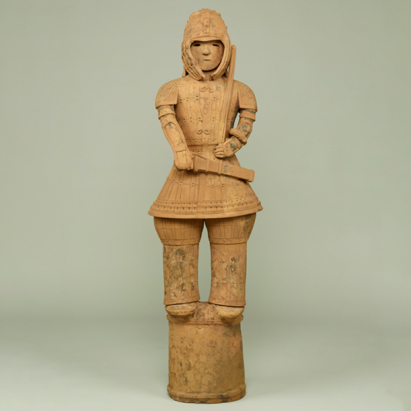 Image of "Tomb Sculpture (Haniwa): Warrior in Keikō Armor, From the town of Iizuka, Ōta City, Gunma; Kofun period, 6th century; Tokyo National Museum (National Treasure)"