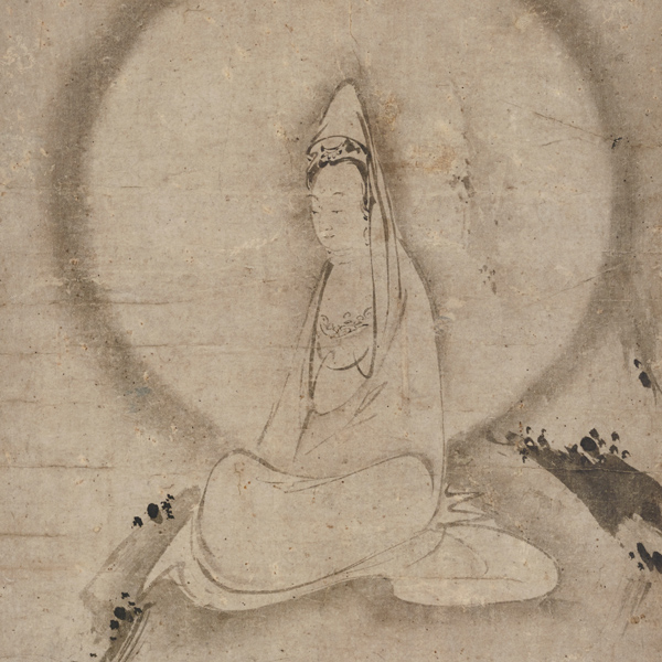 『白衣観音図吉山明兆筆、健中清勇賛　室町時代・15世紀』の画像